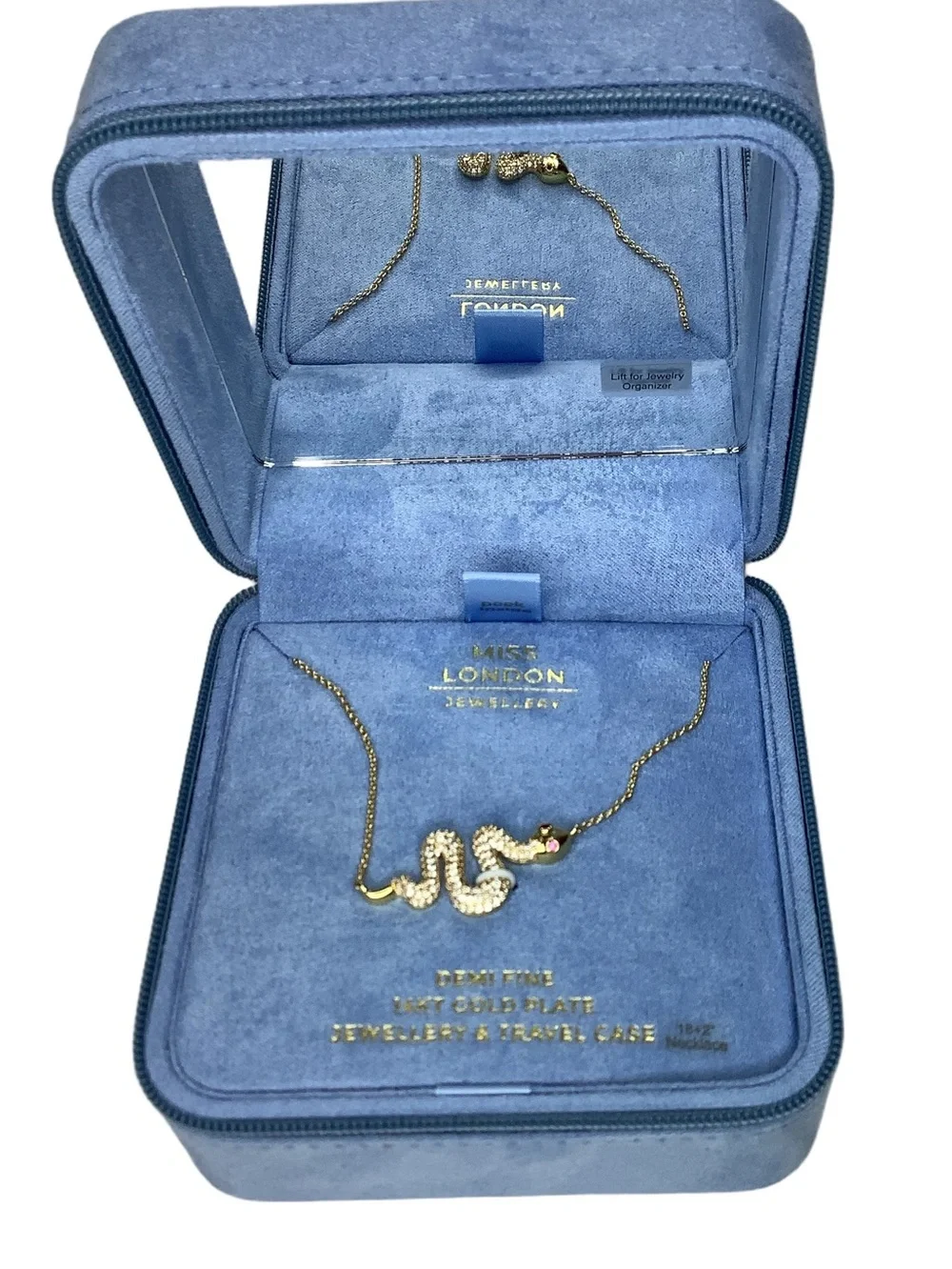 Miss London Gold Snake Pendant Necklace With Velvet Travel Box New